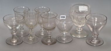 Eight various 19th century and later wine glasses