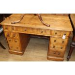 A Victorian satin-birch pedestal desk W.120cm