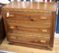 A pair of Art Deco pine three drawer chests W.90cm