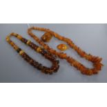 Two amber bead necklaces and a fragment