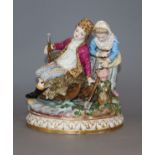 A Meissen porcelain group emblematic of Winter, modelled as a boy seated on a sledge and a girl