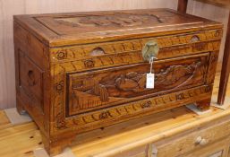 A Cantonese carved camphorwood chest W.94cm