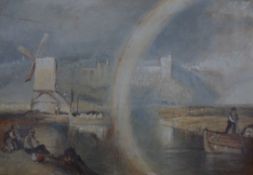 After J.M.W. Turner, "Arundal [sic] Castle" painted on blue paper, after the watercolour, "Arundel