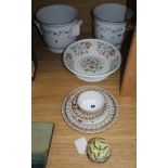 A pair of Herend 'Blue Garland' pattern jardinieres and sundry ceramics, including a Minton '