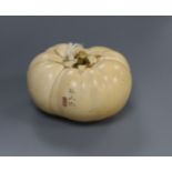 A good Japanese ivory model of a persimmon fruit, early 20th century, three character signature