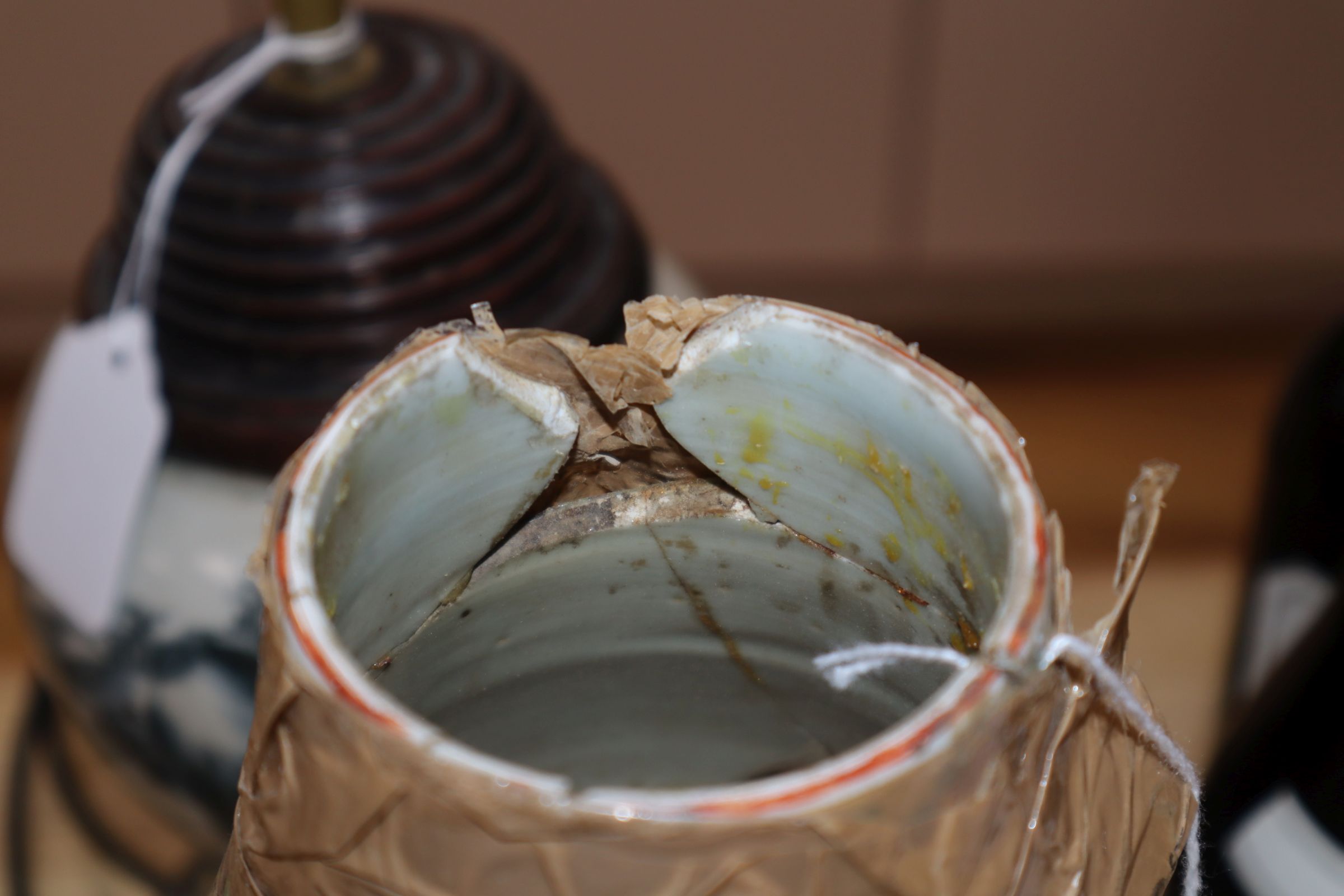 A Chinese Kangxi period blue and white vase, converted to a lamp and a 19th century Chinese - Image 5 of 10