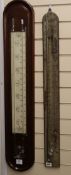 A modern French oak barometer and a French stick barometer painted with flowers (2) H.110cm and