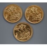 Three 1980 gold sovereigns, UNC