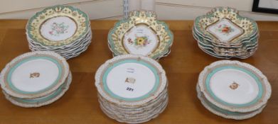 A 19th century Staffordshire floral painted dessert service and a turquoise and gilt bordered part