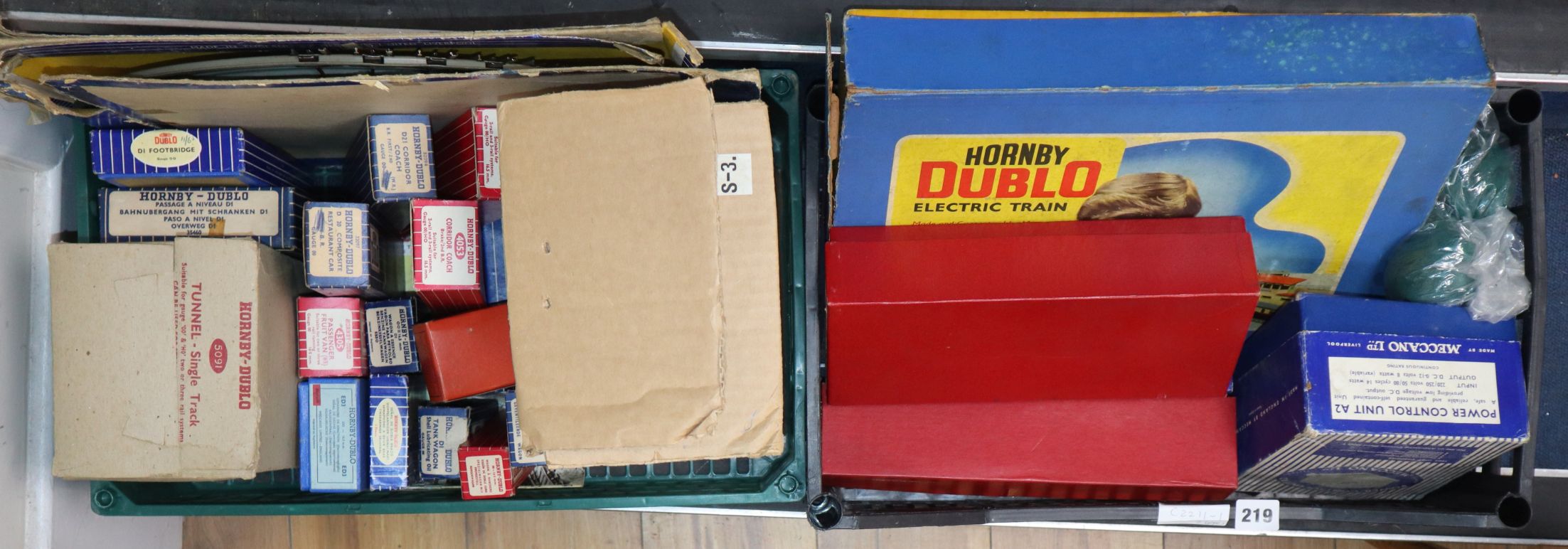 A collection of Hornby Dublo, 1950s and later, including electric train set, rolling stock, signals,