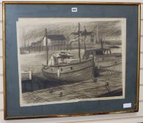 Geoffrey Elliott, lithograph, Tilikum at Newhaven, signed in pencil and dated 1969, 48 x 62cm