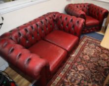 A Chesterfield sofa and chair Sofa W.153cm, Chair W.103cm