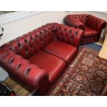 A Chesterfield sofa and chair Sofa W.153cm, Chair W.103cm