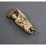 A Japanese ivory netsuke of a lady, Meiji period, two character signature 6.4cm