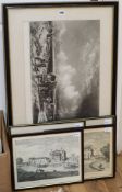 A collection of black and white prints, including a mezzotint by Norman Hirst (1862-1956) after Cox,