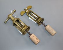 A Farrow & Jackson type brass flynut corkscrew and an Italian brass corkscrew, late 19th/early