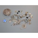 A silver wafer box, a blue enamelled pearl inset locket and sundry silver jewellery