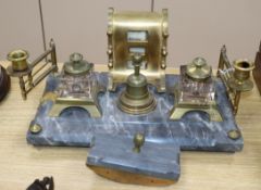 A French marble and brass desk stand