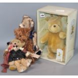 Four modern collector's bears and one boxed Gund Winnie the Pooh