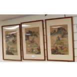 Chinese School, three coloured prints, Tiger hunting scenes, 38 x 26cm