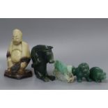 A Chinese jadeite figure of a cricket, early 20th century, 5.5cm, together with three aventurine