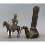 Two Chinese bronzes: an immortal on horseback and a turtle tallest 24c