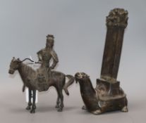 Two Chinese bronzes: an immortal on horseback and a turtle tallest 24c