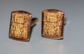 A pair of South American 18K gold 'Aztec' design cufflinks, 15.1grams