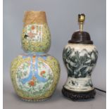 A Chinese Kangxi period blue and white vase, converted to a lamp and a 19th century Chinese