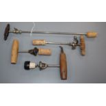 Two American champagne or soda taps and two 'bell cap' corkscrews, (4)