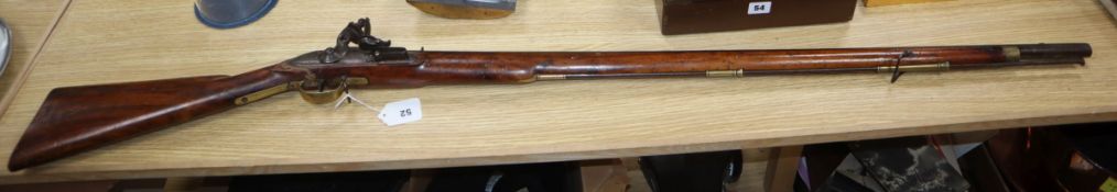 A 19th century 'Brown Bess'-type flintlock musket, Jaipur Armoury, stamped 'JPR/EXR/ 336' length