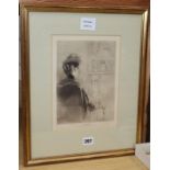 After Rodolphe Piguet (1840-1915), drypoint etching, L'Attente, overall 26 x 19cm