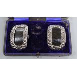 A pair of 19th century cut steel shoe buckles, cased