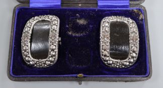 A pair of 19th century cut steel shoe buckles, cased