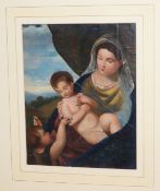 19th century Italian School, oil on canvas, Madonna with child and Saint John, 28 x 22.5cm,