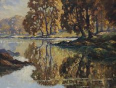 Roland Ossary Dunlop (1894-1973), oil on board, 'Autumn river landscape', signed, 35 x 45cm