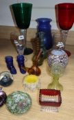 A collection of coloured glassware