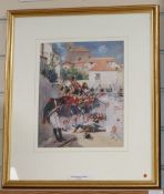 Circle of Simkin, five watercolours, Scottish Regiments in action, largest 34 x 24cm