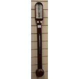 A Victorian stick barometer by Ashdown, Tonbridge, in arched rosewood case with ivory scales H.92cm