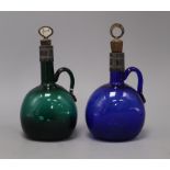 Two Victorian coloured glass flasks