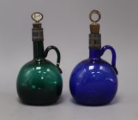 Two Victorian coloured glass flasks