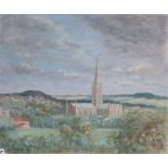 Sydney Maiden (1893-1963), oil on canvas, View of a cathedral town, signed and dated 1962, 51 x