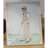 T.M. Thomas, watercolour and bodycolour, Full length portrait of a 1920's golfer, signed, 37 x 27cm