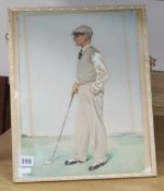 T.M. Thomas, watercolour and bodycolour, Full length portrait of a 1920's golfer, signed, 37 x 27cm