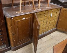 A Victorian scumbled pine collector's cabinet of drawers W.167cm