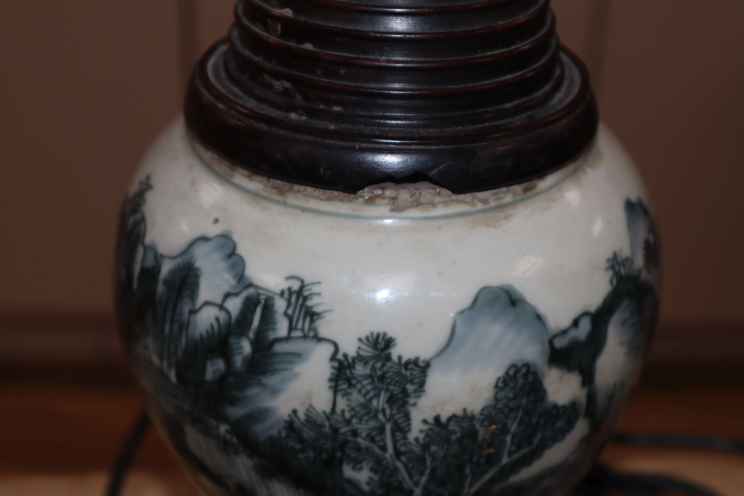 A Chinese Kangxi period blue and white vase, converted to a lamp and a 19th century Chinese - Image 6 of 10