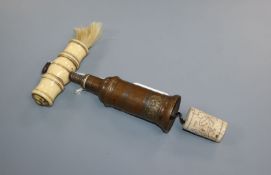 A 19th Century Thomason type patent double action brass corkscrew with bone handle, 18cm