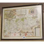 John Speede, coloured engraving, Map of Sussex, Bassett & Chiswell, Fleet Street and St Paul's