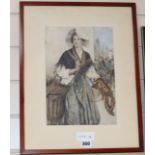 English School 1893, watercolour, Young woman selling lobsters, indistinctly signed, 29 x 20cm
