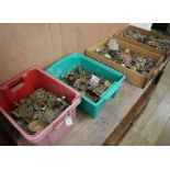 Four boxes of brass, metal etc, locks and handles